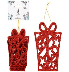 Red Hanging Glitter Presents - Set Of 6 340529