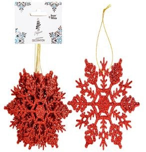 Red Hanging Glitter Snowflake - Set Of 6 340530
