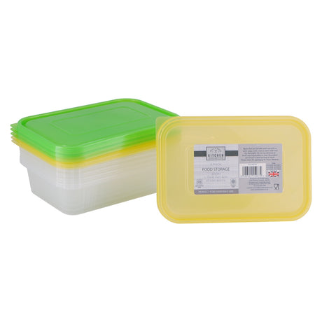 Food Containers 500Ml 6 Pack Green/Yellow Lids 342235-GREEN/YELLOW