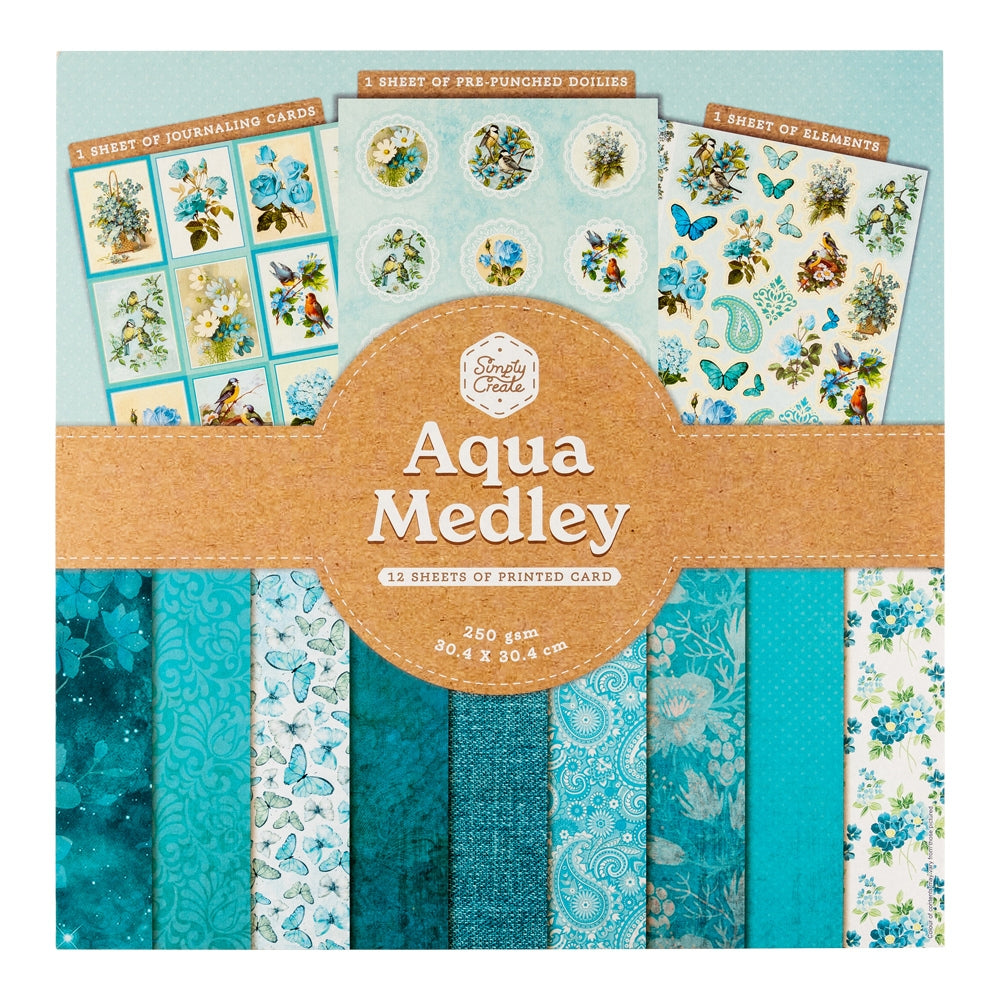 12 Printed Cards - Aqua Medley 342470