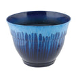 Luster planter with striking blue design on a white background
