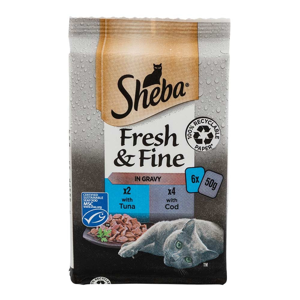 Sheba Fresh & Fine Wet Cat Food Pouches Fish Selection In Gravy 6 X 50G | Poundstretcher  343104