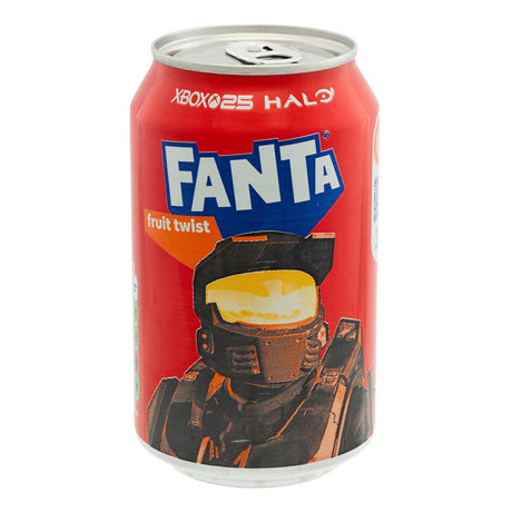 Fanta fruit twist 330ml can on a white background
