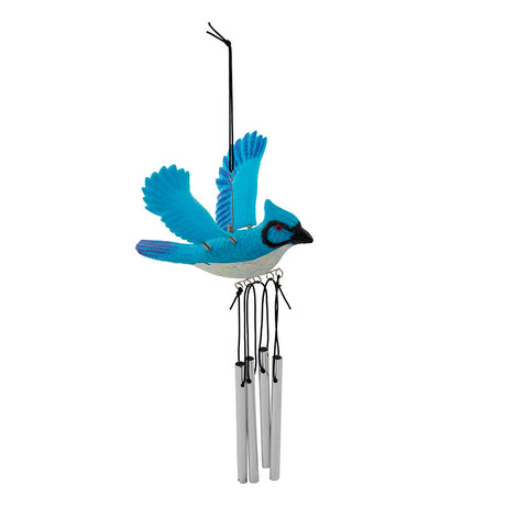 Blue bird windchime on white background
