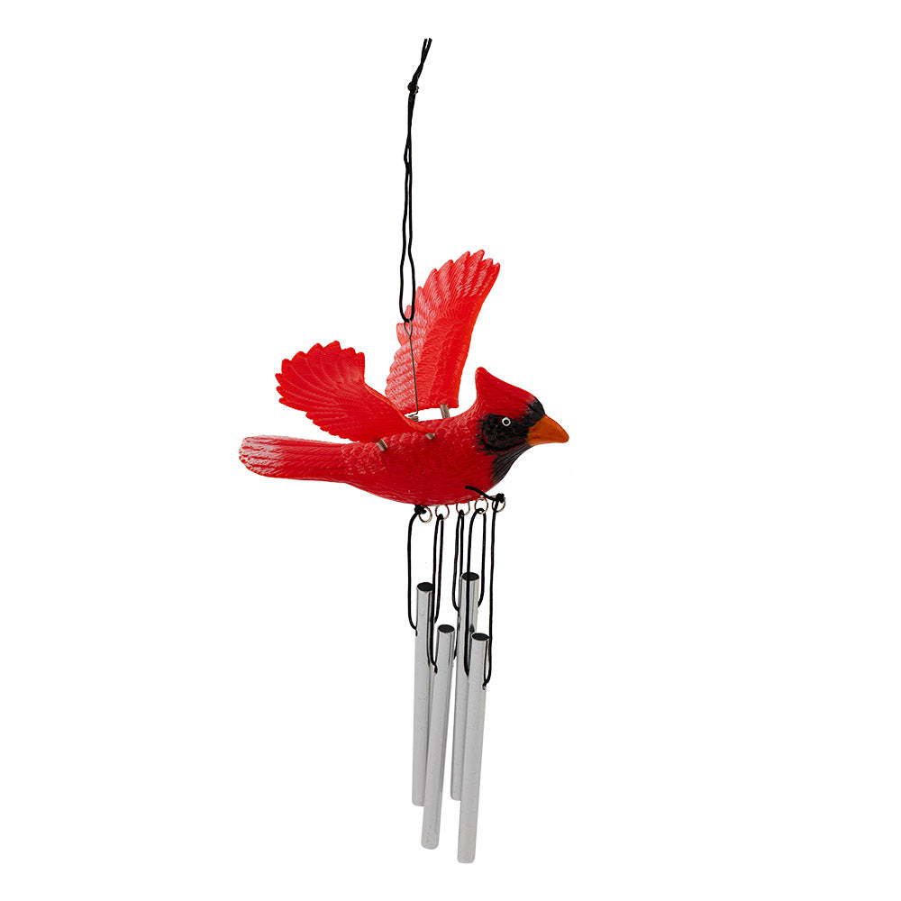 Red bird windchime on white background