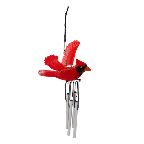 Red bird windchime on white background