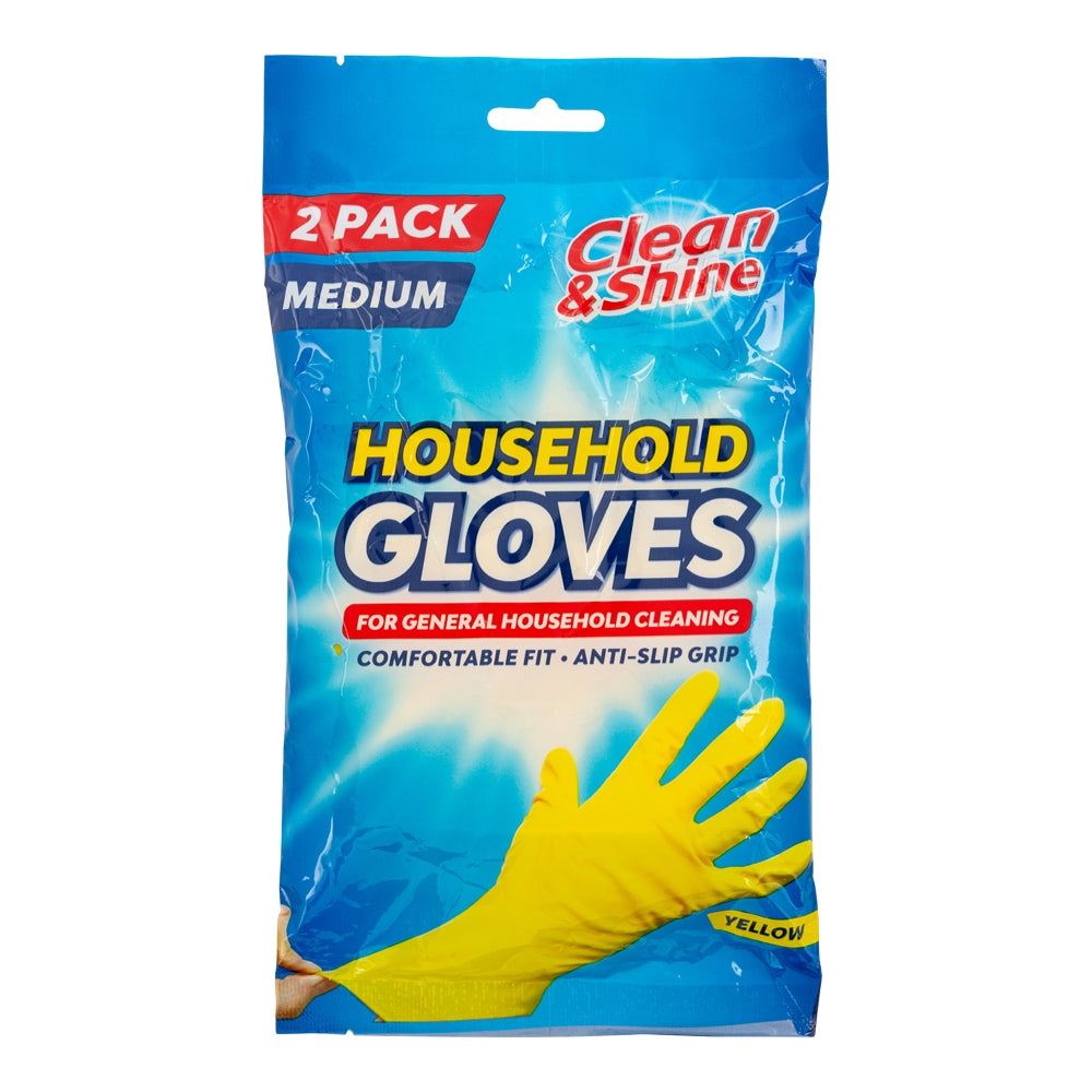 Clean & Shine Yellow Rubber Gloves -2 Pk M 343646