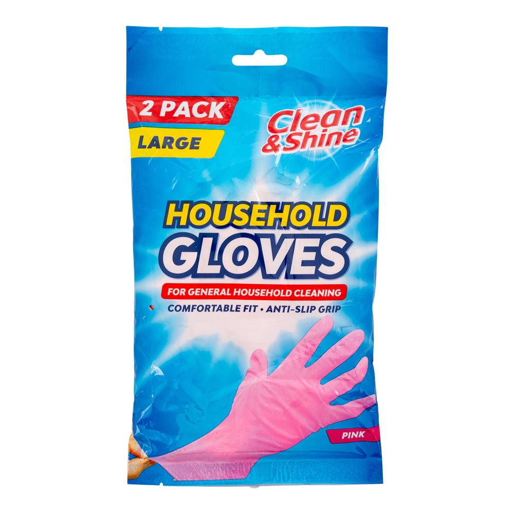 Clean & Shine Pink Rubber Gloves -2 Pk L 343647