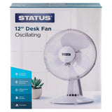 Status 12 inch fan in box on a white background