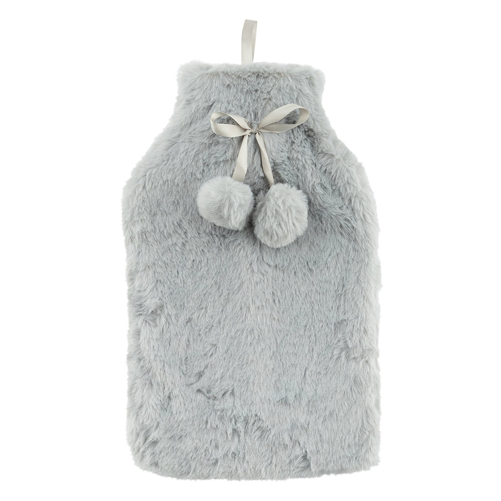 Fur 2L Pom-Pom Hot Water Bottle - Grey 344383