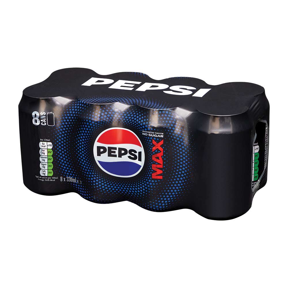 Pepsi Max Cola Soft Drink No Sugar 330ml x 8 Pack