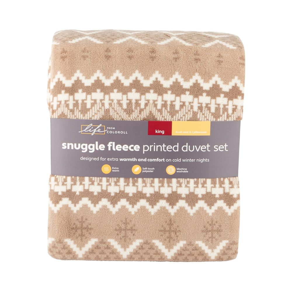 Snuggle Fleece Duvet King Set - Printed Brown 346164-BROWN
