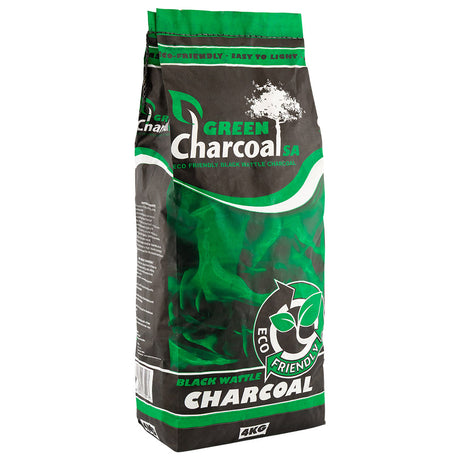 4kg bag of black wattle charcoal on a white background