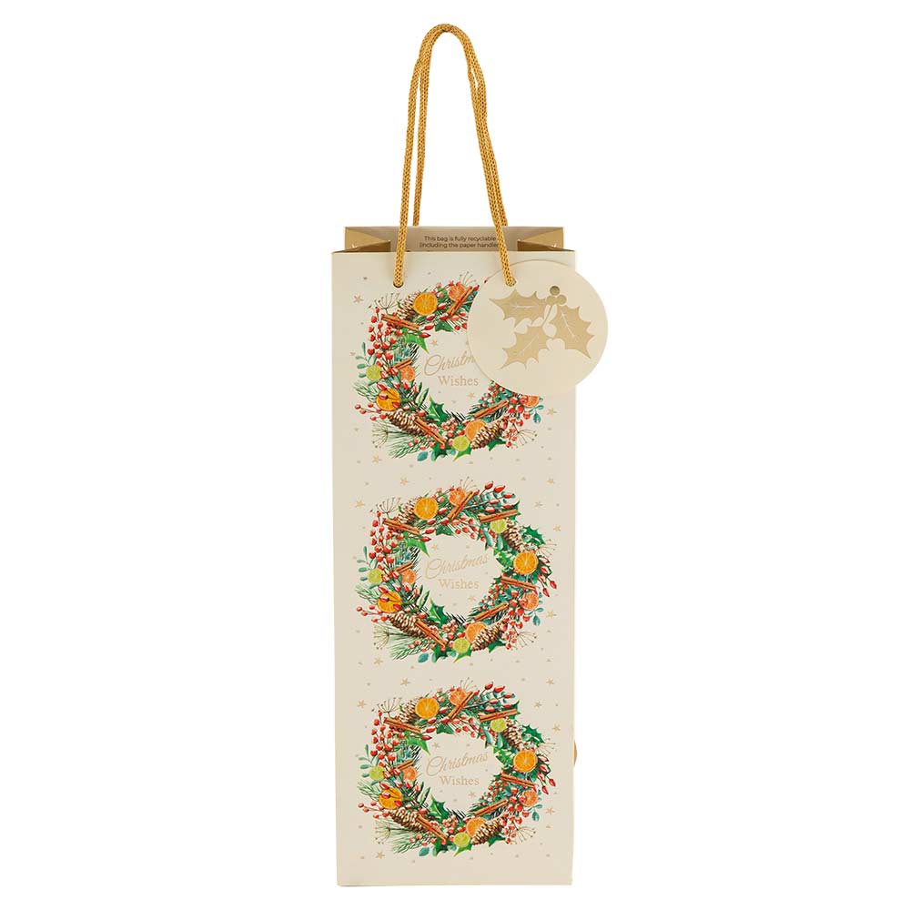 Christmas Wreath Bottle Gift Bag