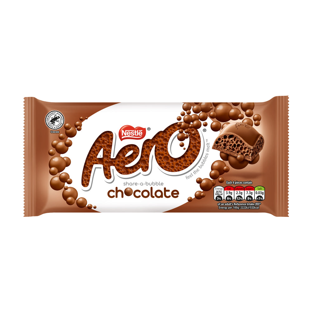 Aero milk chocolate bar 90g on a white background