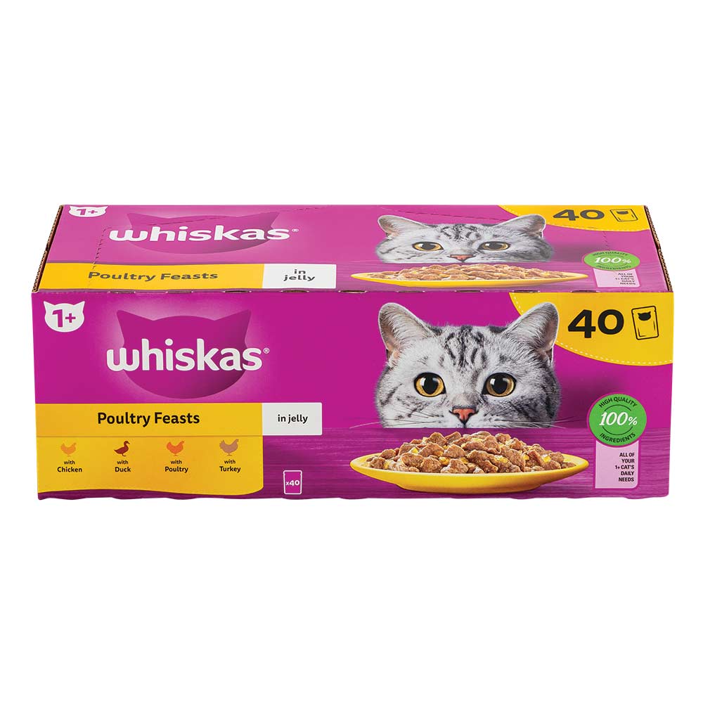 Whiskas 1+ Poultry Feasts In Jelly Adult Wet Cat Food Pouches 85g x 40 Pack