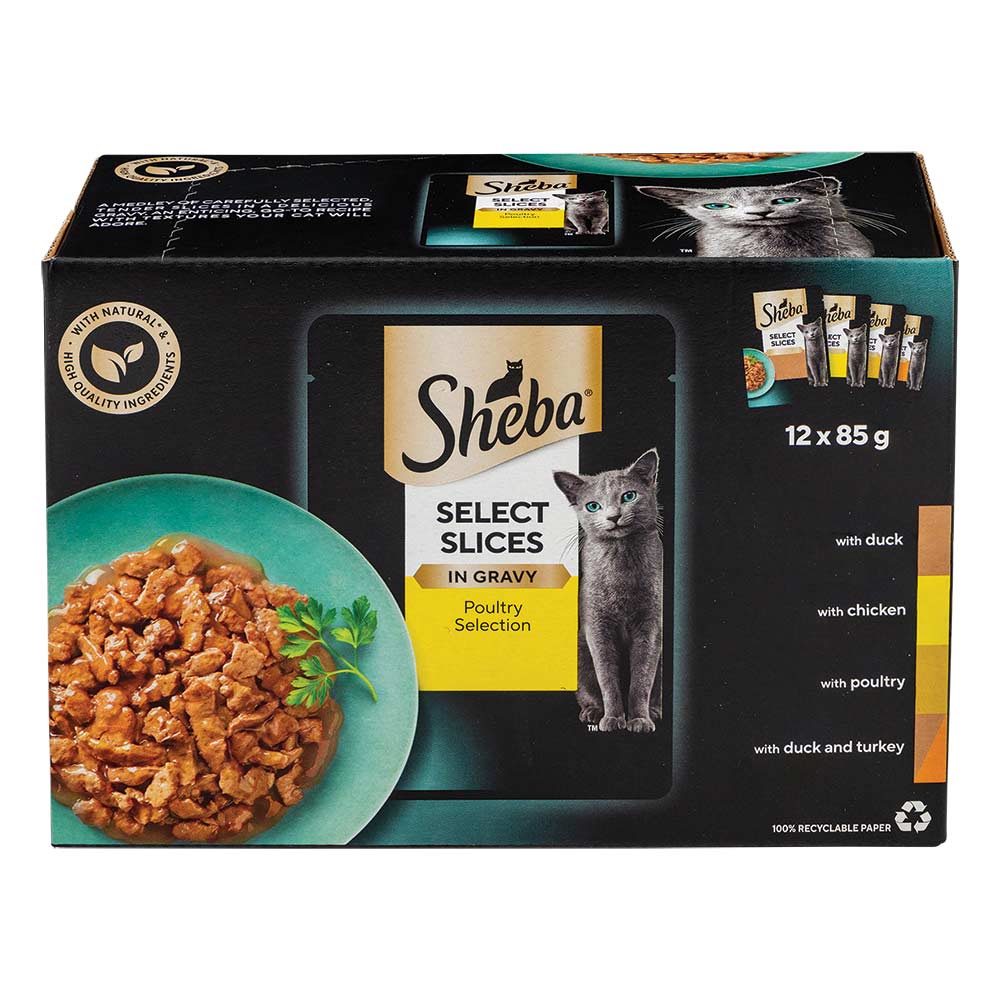 Sheba Select Slices Wet Cat Food Pouches Poultry Selection In Gravy 12 X 85g