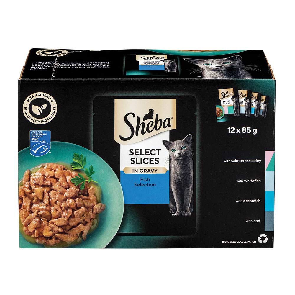 Sheba Select Slices in Gravy Fish Selection Wet Cat Food Pouches 85g x 12 Pack