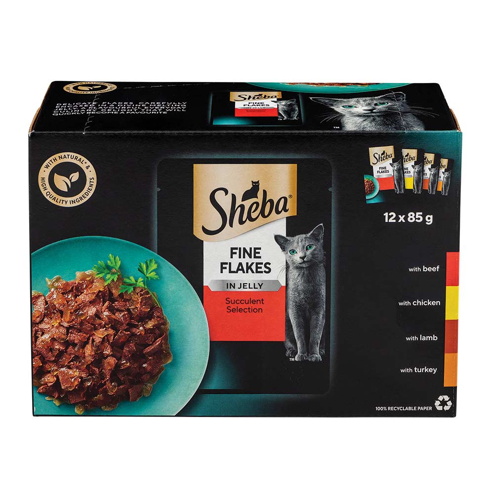 Sheba Fine Flakes Wet Cat Food Pouches Succulent Selection In Jelly 12 X 85g