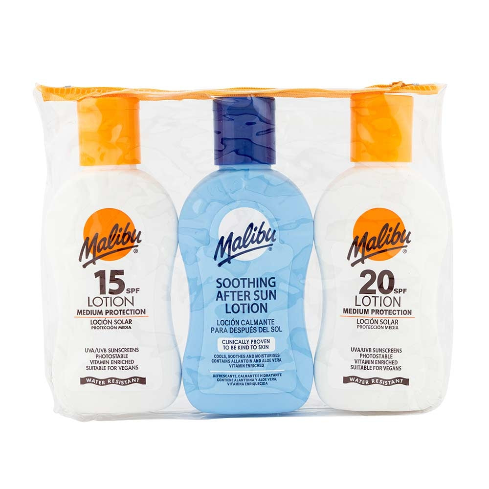 Malibu Sun Protection Travel Bag 3 Pack | Holiday Essentials | Poundstretcher  551201