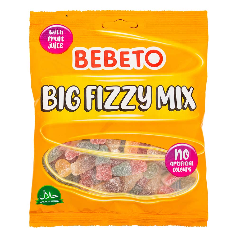 Bebeto big fizzy mix sweets in 150g on a white background