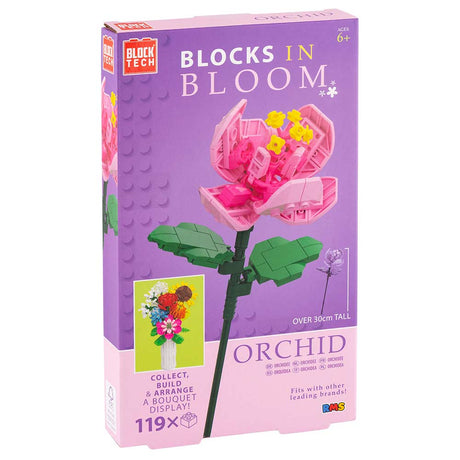 Box of 'Blocks in Bloom' orchid building set by Block Tech on a white background
