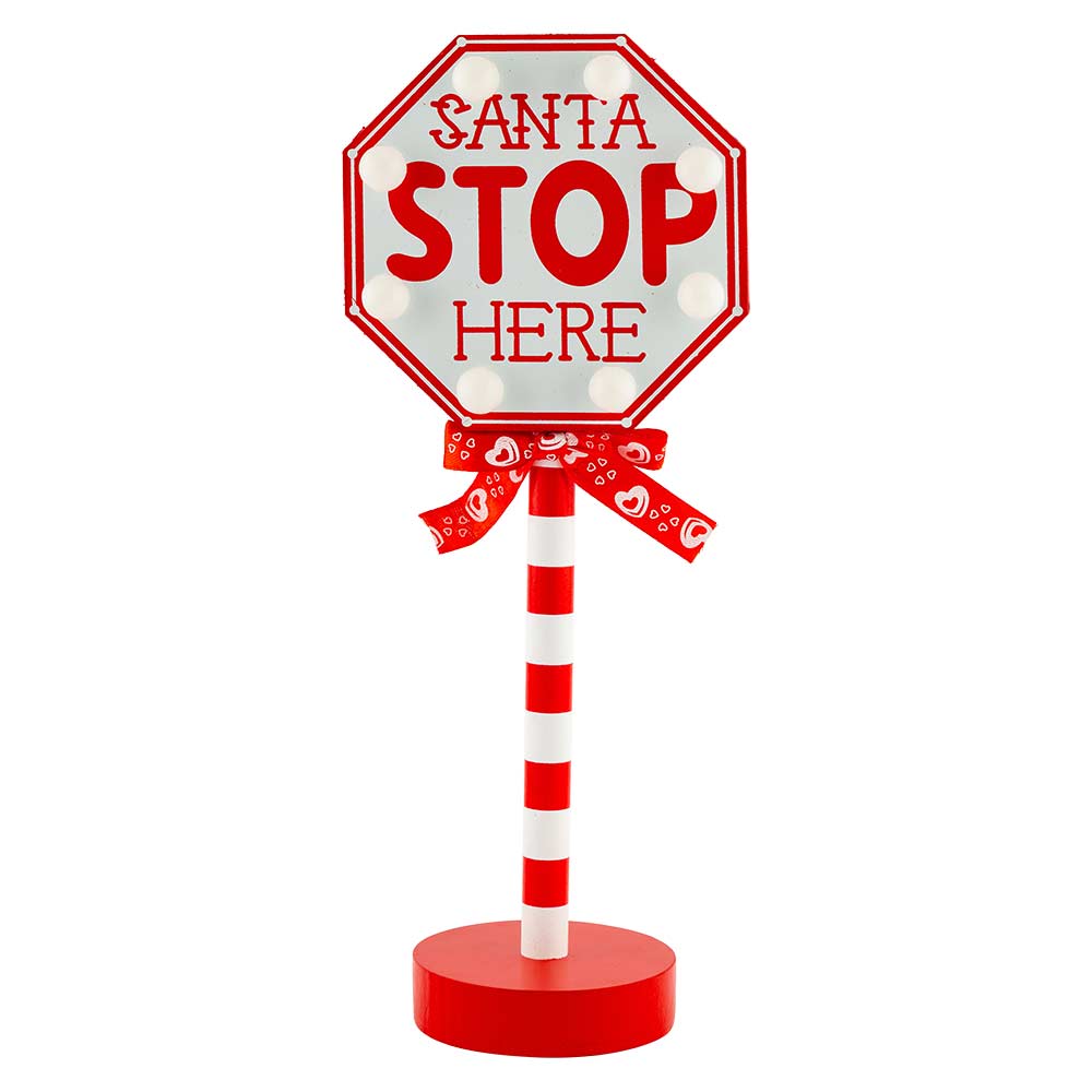 LED Santa Stop Here Decorative Sign Post 31cm x 12cm
