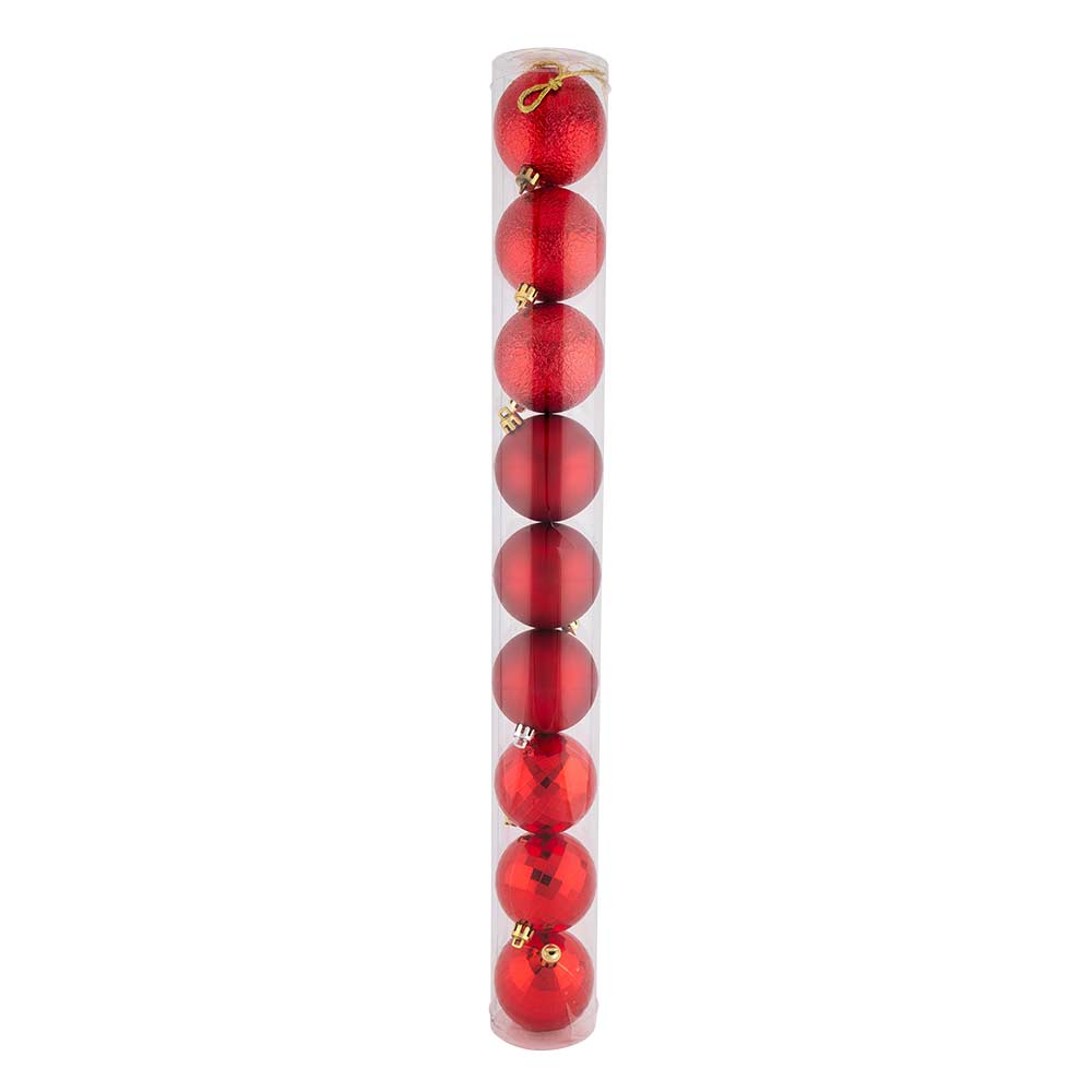 Red Textured Baubles 9 Pack