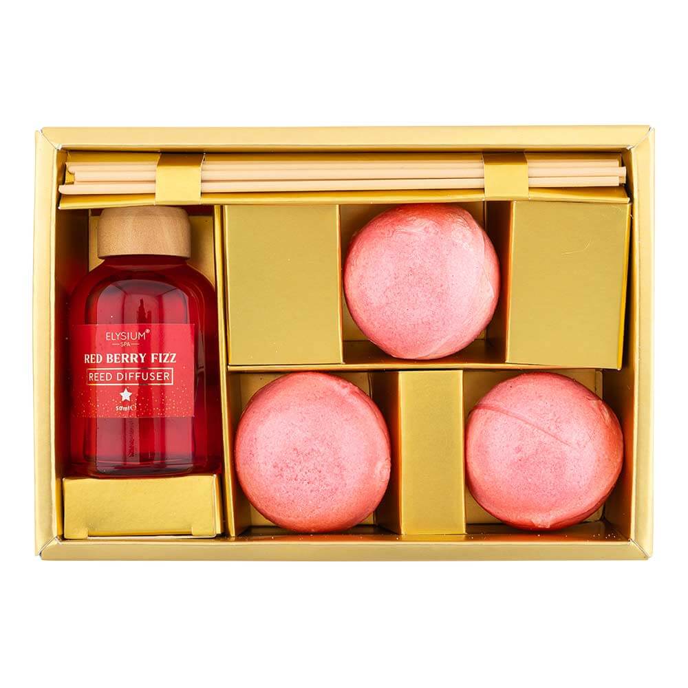 Elysium Spa Berry Bliss Reed Diffuser and Bath Bomb Set