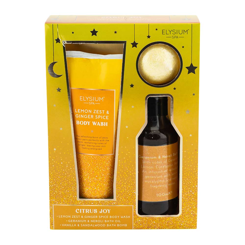 Elysium Spa Citrus Joy Body Wash, Bath Oil & Bath Bomb Gift Set