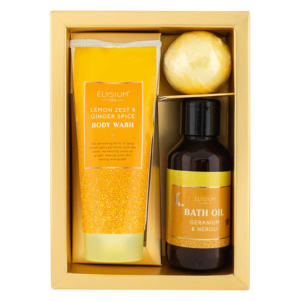Elysium Spa Citrus Joy Body Wash, Bath Oil & Bath Bomb Gift Set