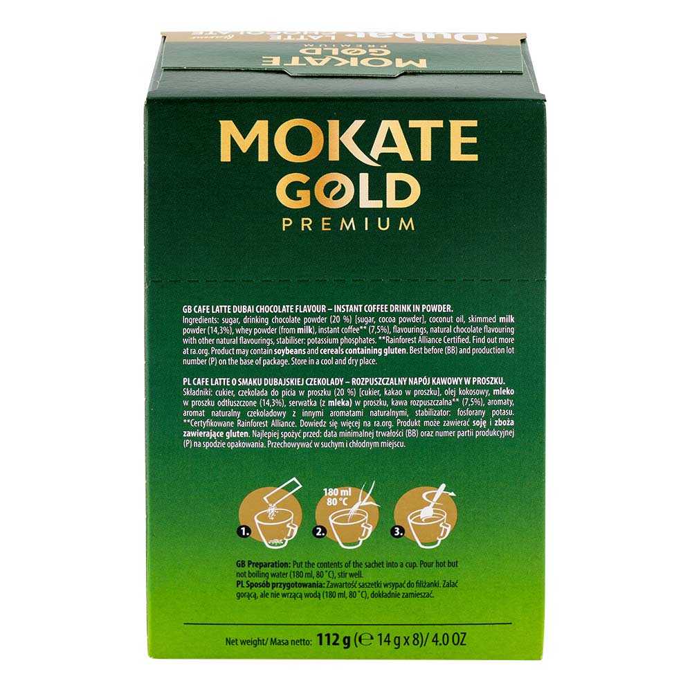 Mokate Gold Premium Latte Dubai Chocolate Flavour 14g x 8 Pack