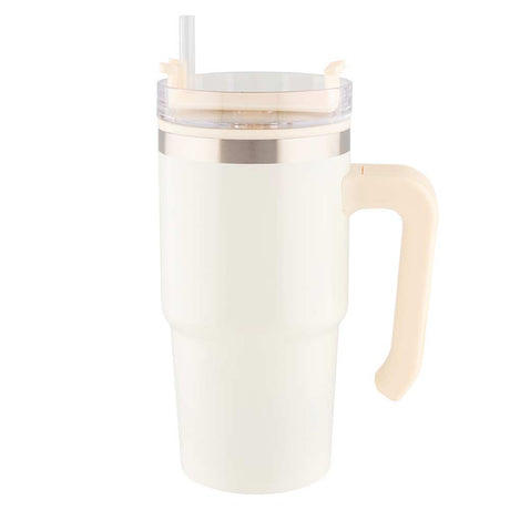 White insulated mug with a handle and straw lid 