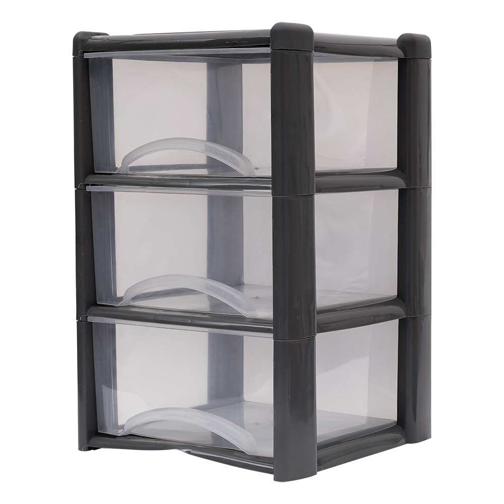 3 Drawer Plastic Storage Tower Grey