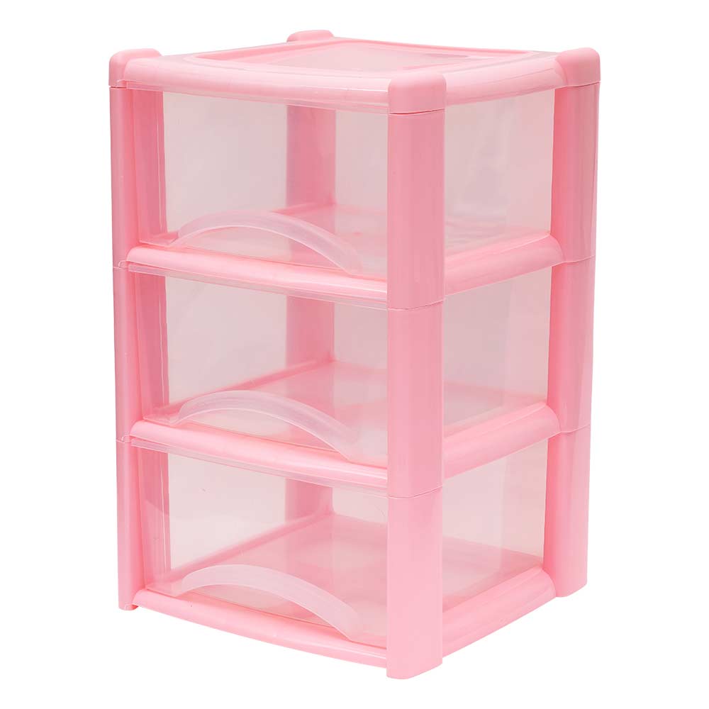 3 Drawer Plastic Storage Tower Pink