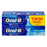 Oral B 3D white arctic fresh 75ml twin pack toothpaste on white background