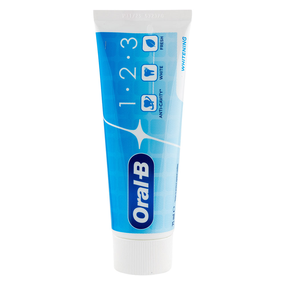 Oral B 123 whitening toothpaste on white background