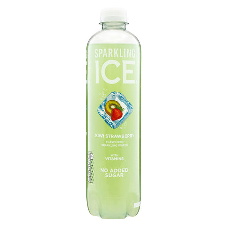 Sparkling ice kiwi strawberry flavoured sparkling water on a white background