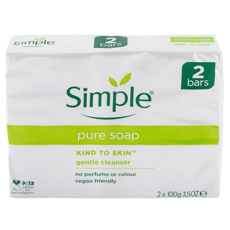 Simple pure soap for sensitive skin in 2 pack on white background