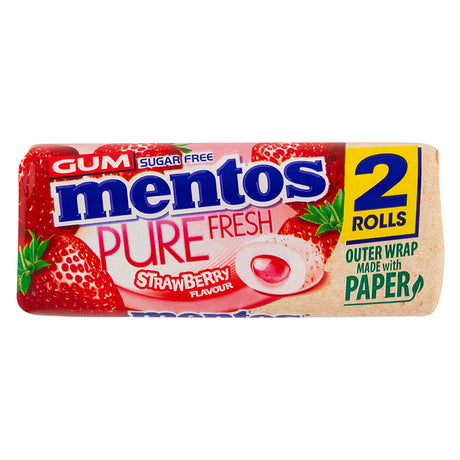 Mentos strawberry flavour chewing gum on white background