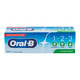Oral B 123 extra fresh toothpaste on white background
