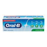 Oral B 123 extra fresh toothpaste on white background