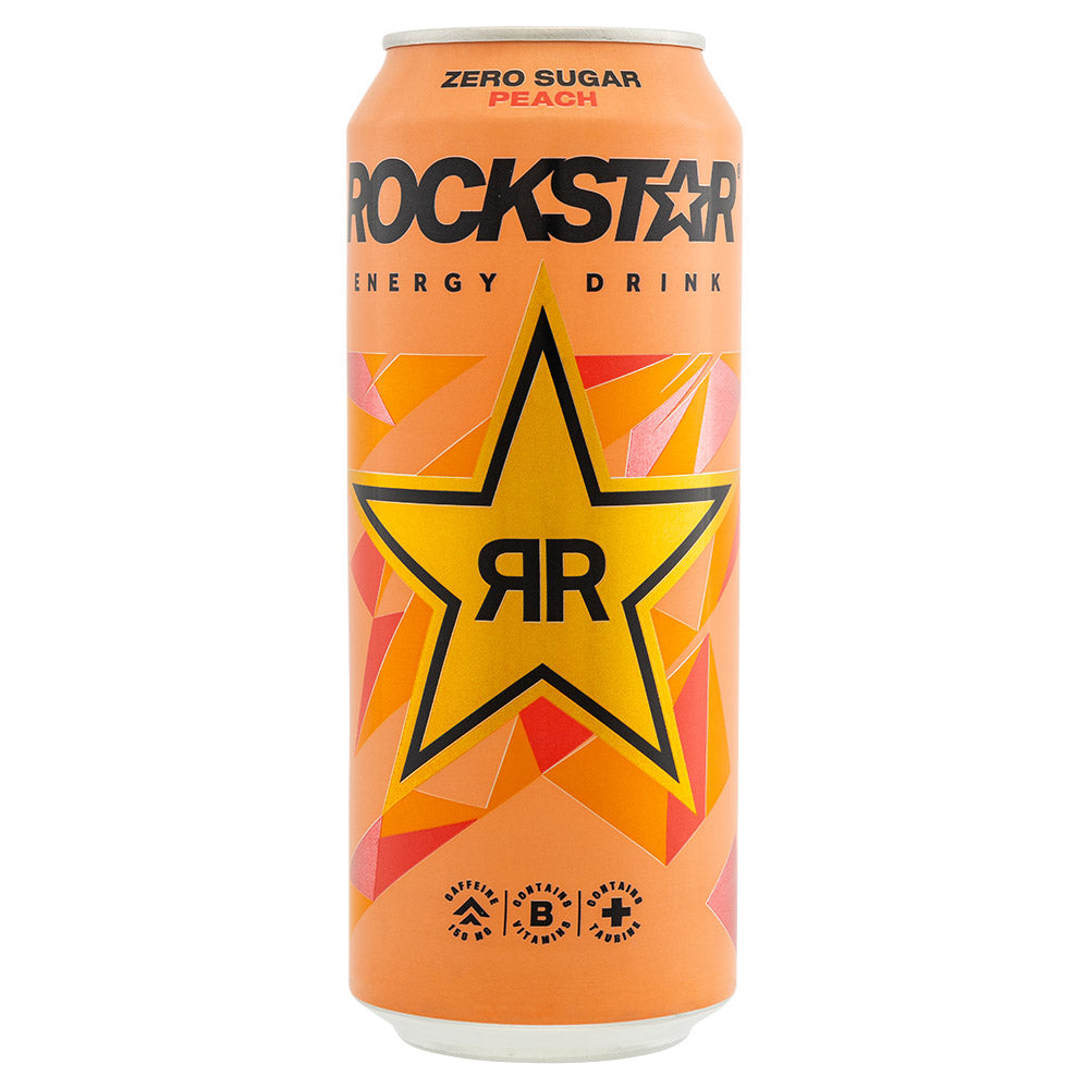 Rockstar peach energy drink 500ml on a white background