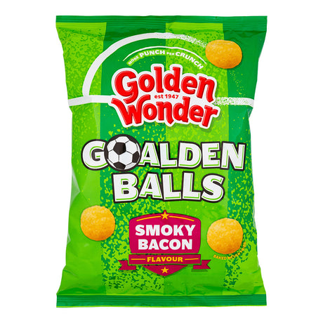 Golden Wonder goalden balls in smoky bacon flavour on a white background