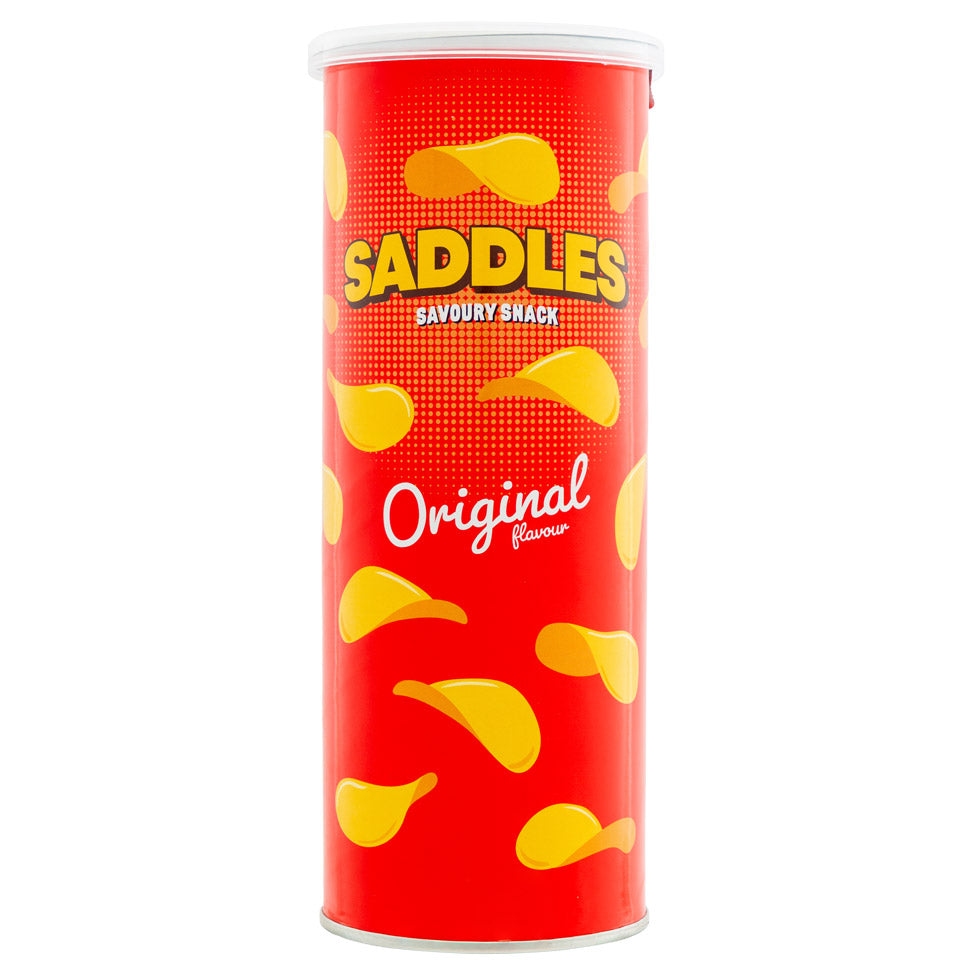 Saddles original 100g crisps on a white background 