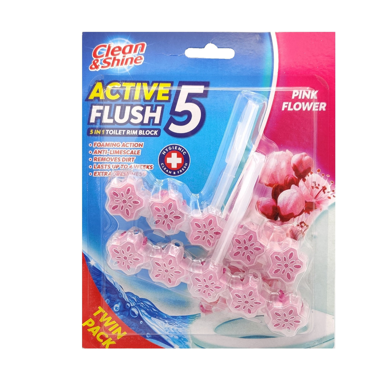Clean & Shine Pink Flower Toilet Rim Block Twin Pack 310500