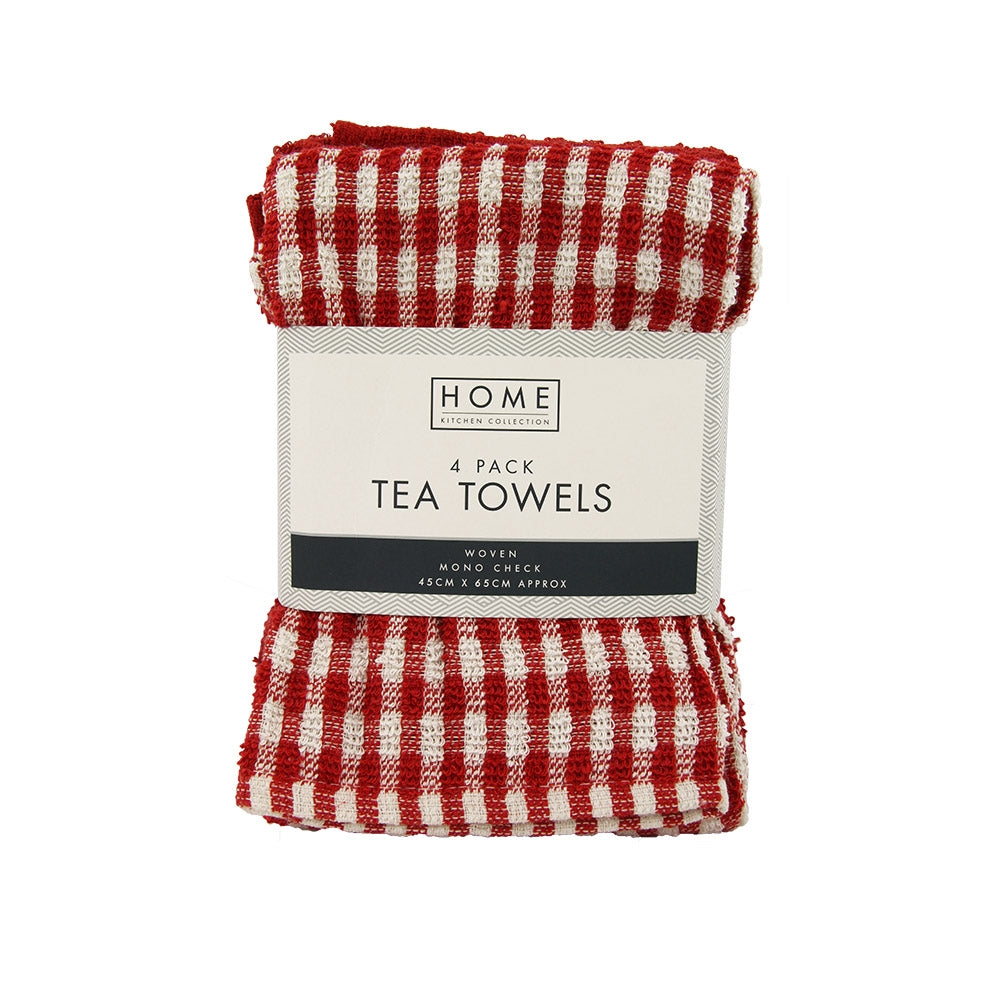 4 Pack Red Check Terry Tea Towels 324888-RED