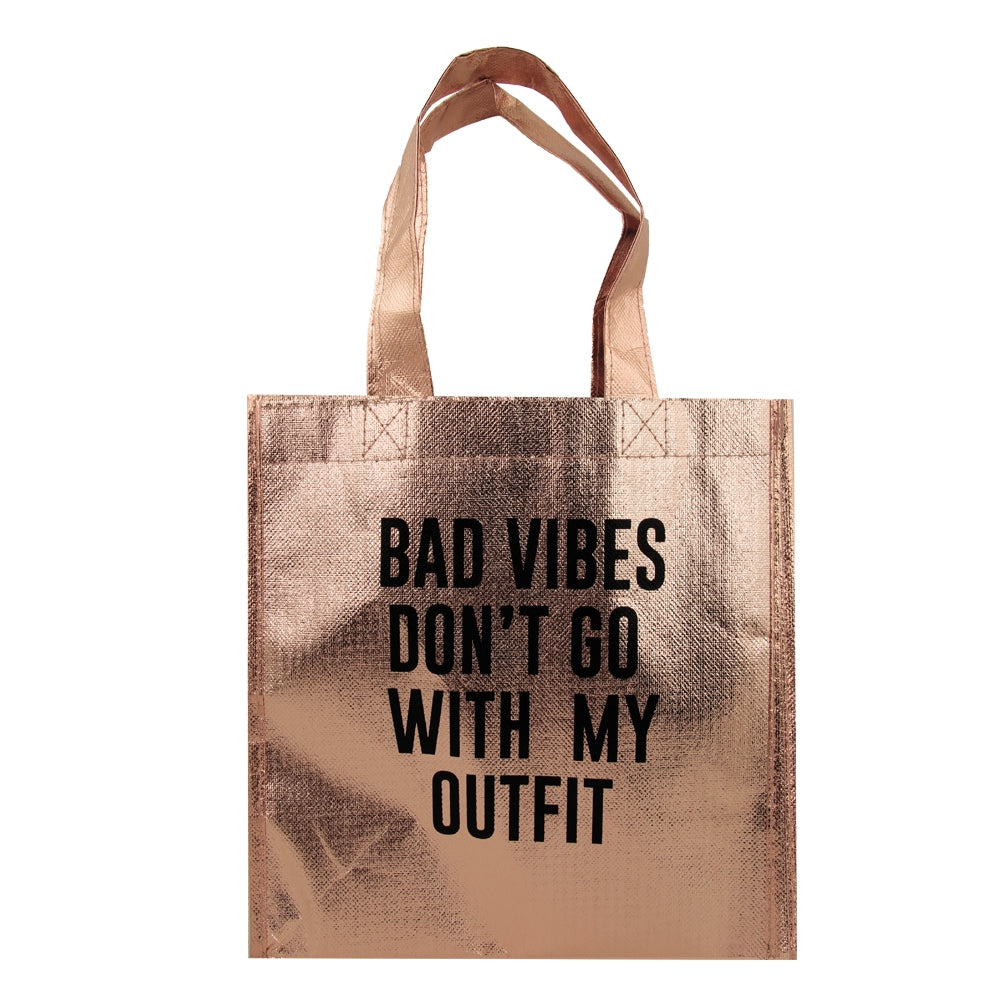 Rose Gold Metallic Tote Bag 'No Bad Vibes' 314830-VIBES
