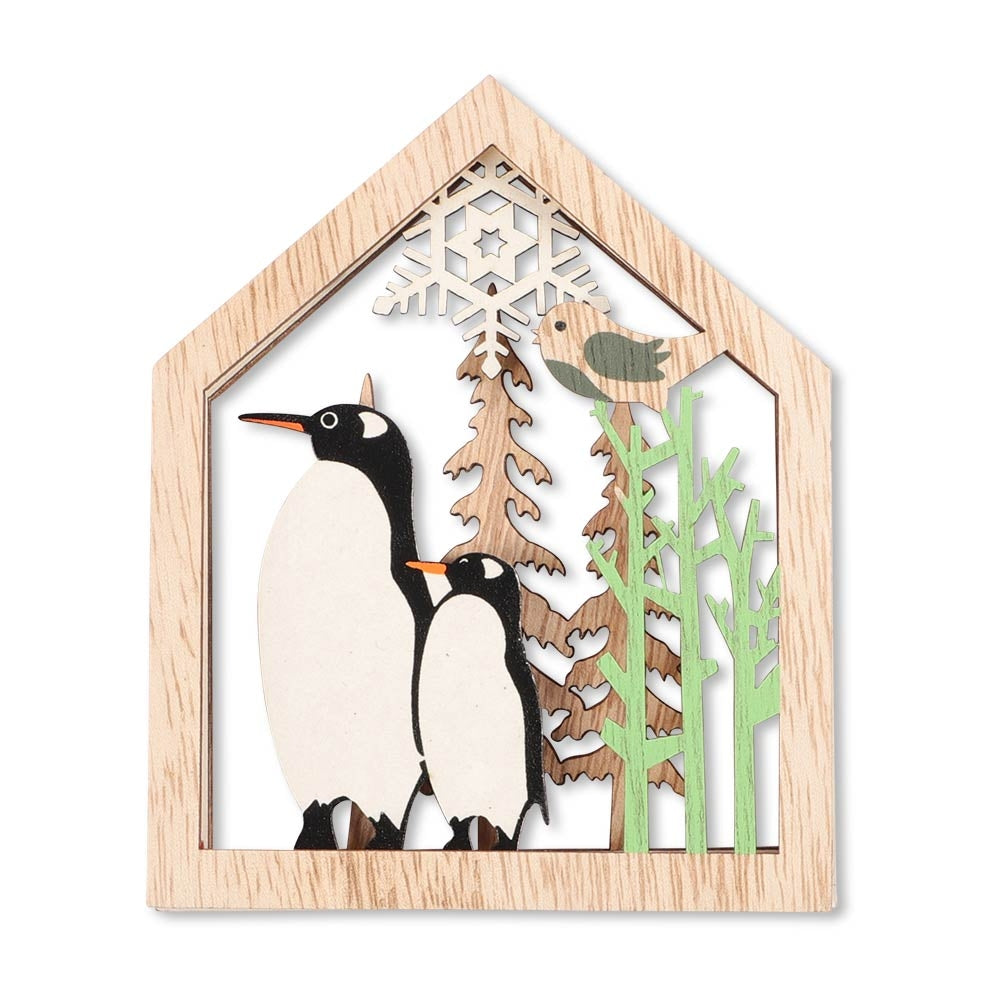 Wooden Penguin Scene Hanger 331897-PENGUIN