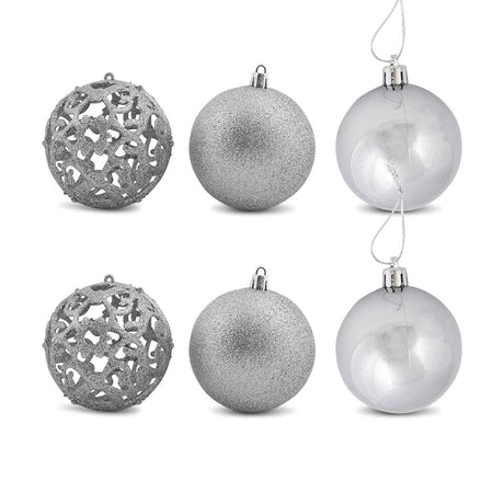 Silver Baubles 6 Pack | Poundstretcher 331167